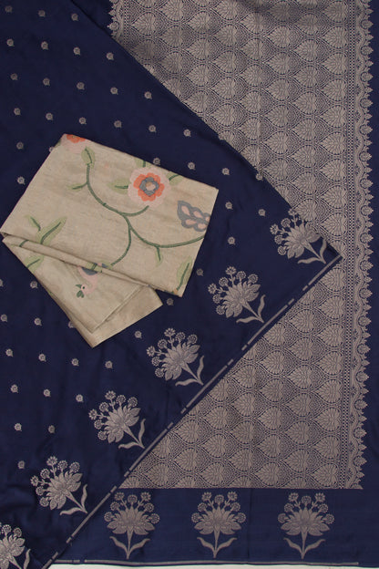 Banarasi Satin Silk Butta Dark Blue Saree