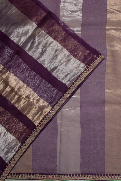Organza Lines Purple Saree