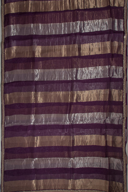 Organza Lines Purple Saree