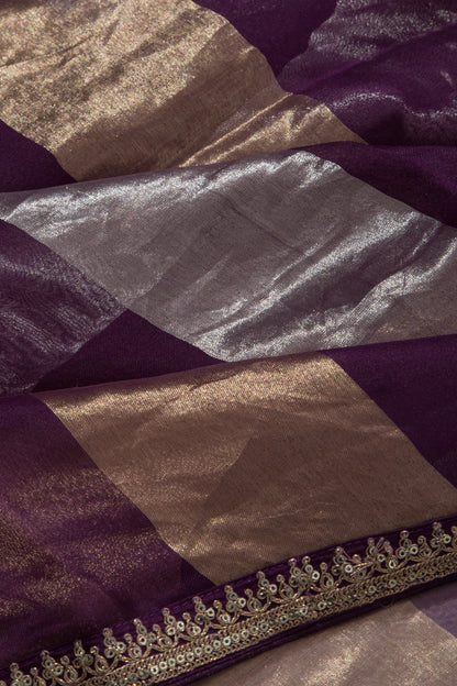 Organza Lines Purple Saree