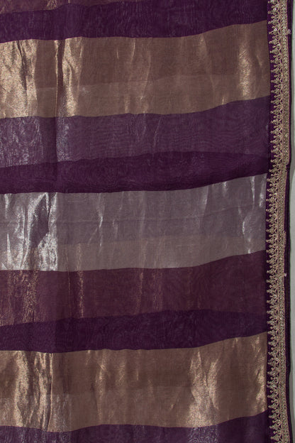 Organza Lines Purple Saree