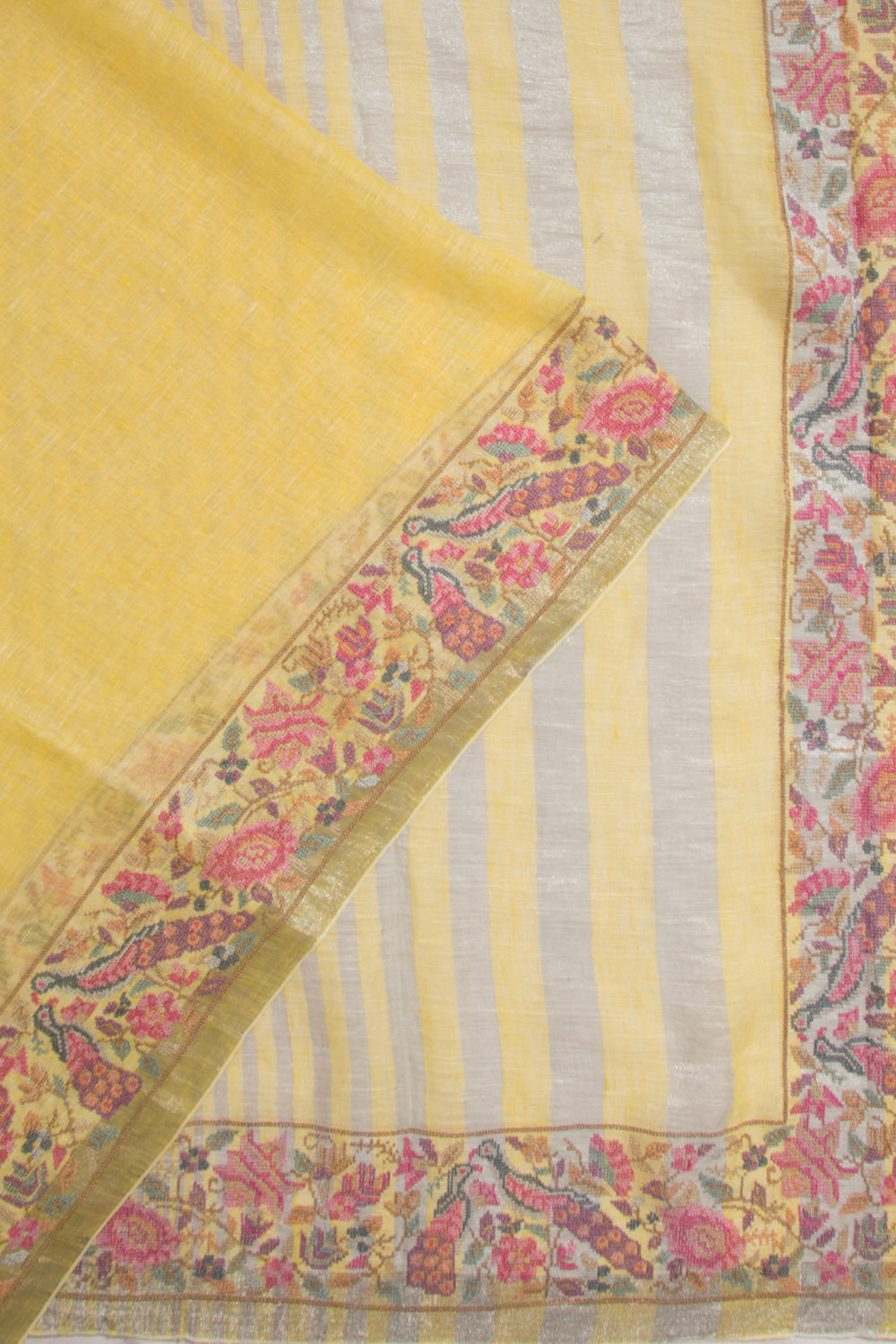 Pure Linen Vertical Lines Yellow Saree