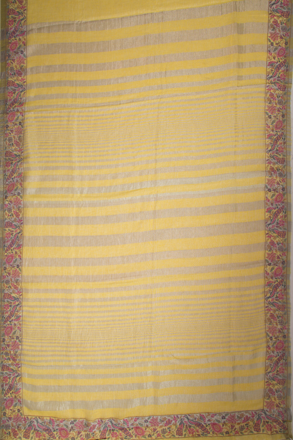 Pure Linen Vertical Lines Yellow Saree