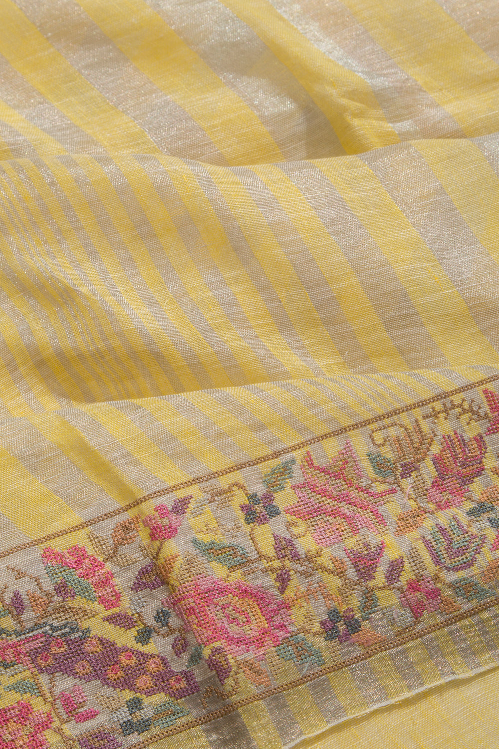 Pure Linen Vertical Lines Yellow Saree