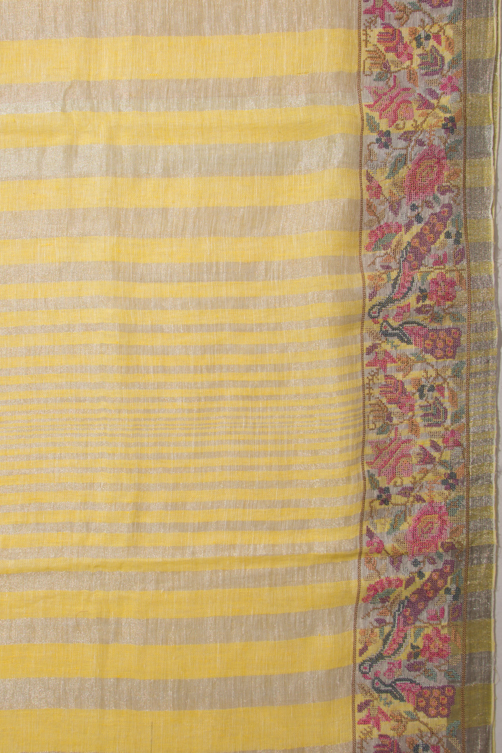 Pure Linen Vertical Lines Yellow Saree