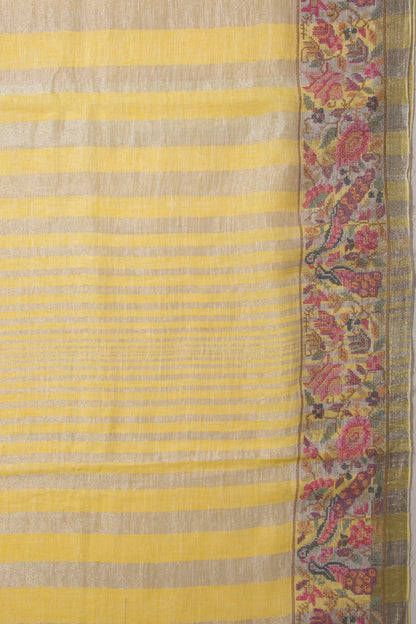 Pure Linen Vertical Lines Yellow Saree