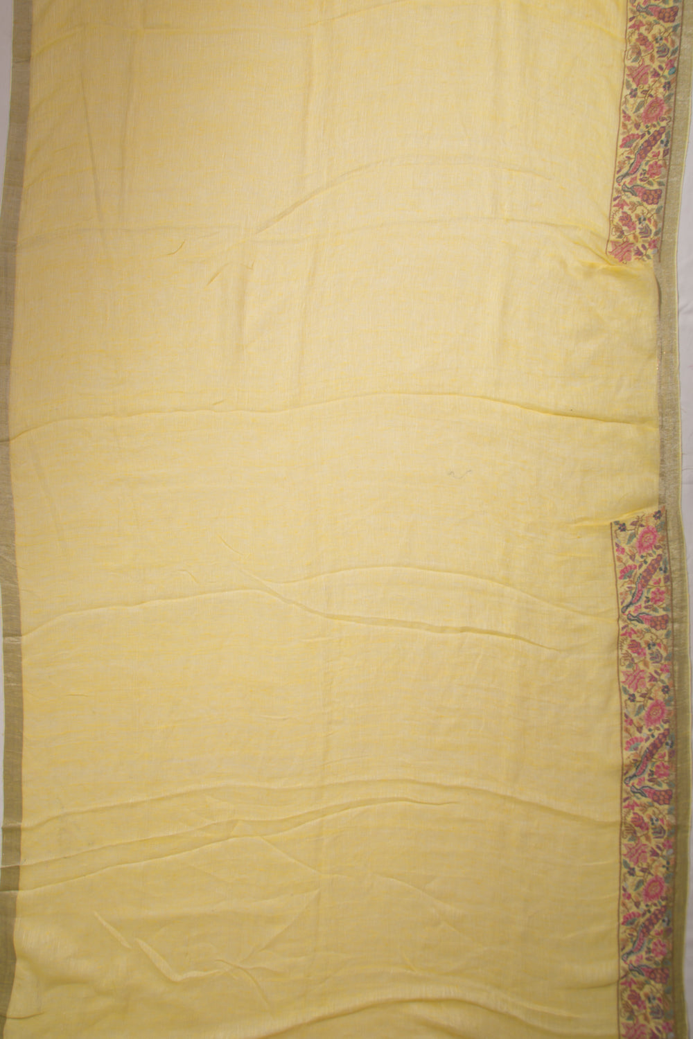 Pure Linen Vertical Lines Yellow Saree