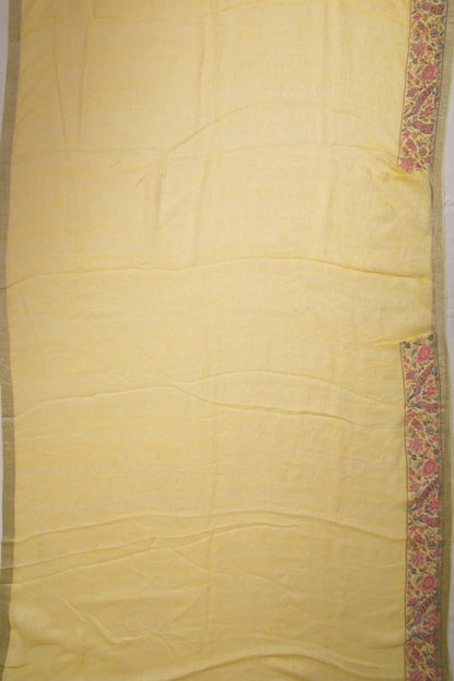 Pure Linen Vertical Lines Yellow Saree