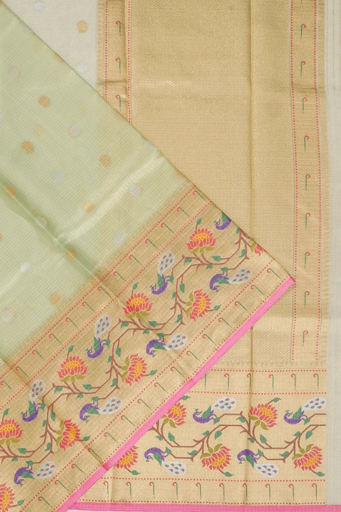 Kankatala Kota Soft Silk Tissue Butta Pastel Green Saree g2