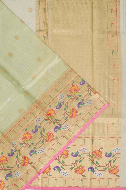 Kankatala Kota Soft Silk Tissue Butta Pastel Green Saree g2