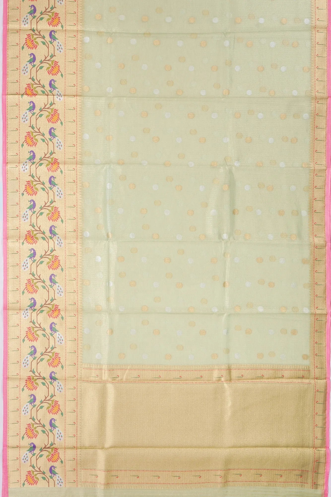 Kankatala Kota Soft Silk Tissue Butta Pastel Green Saree g2