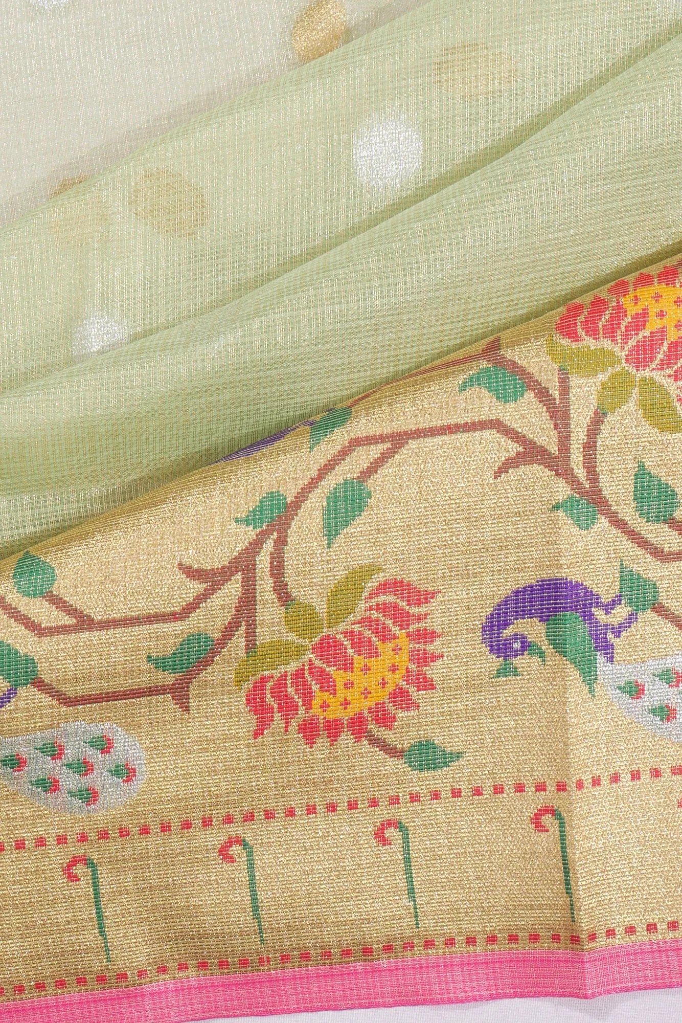 Kota Soft Silk Tissue Butta Pastel Green Saree