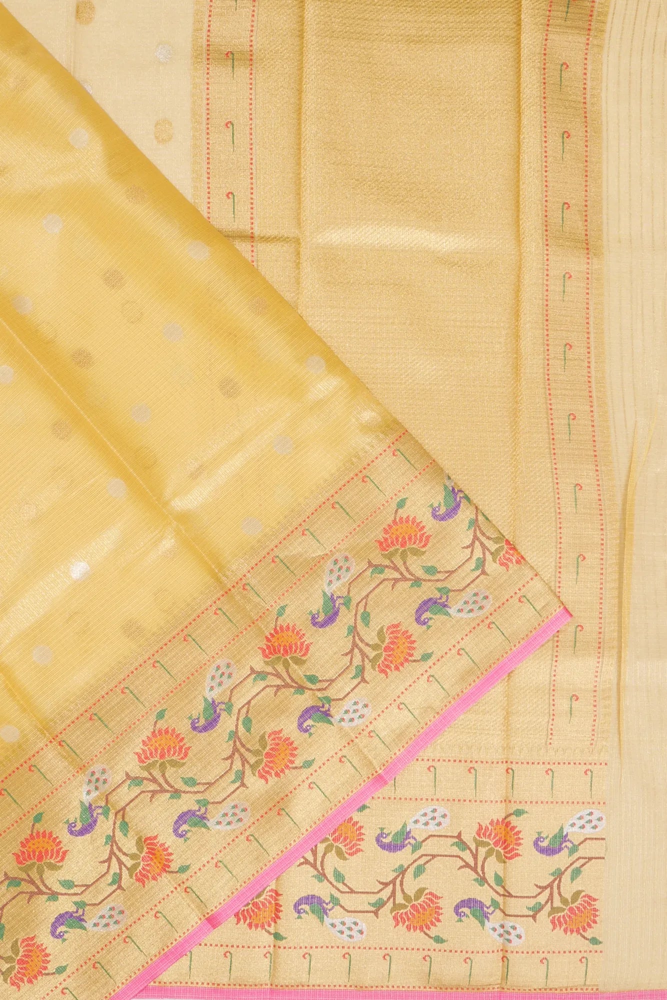 Kankatala Kota Soft Silk Tissue Butta Pastel Yellow Saree g2