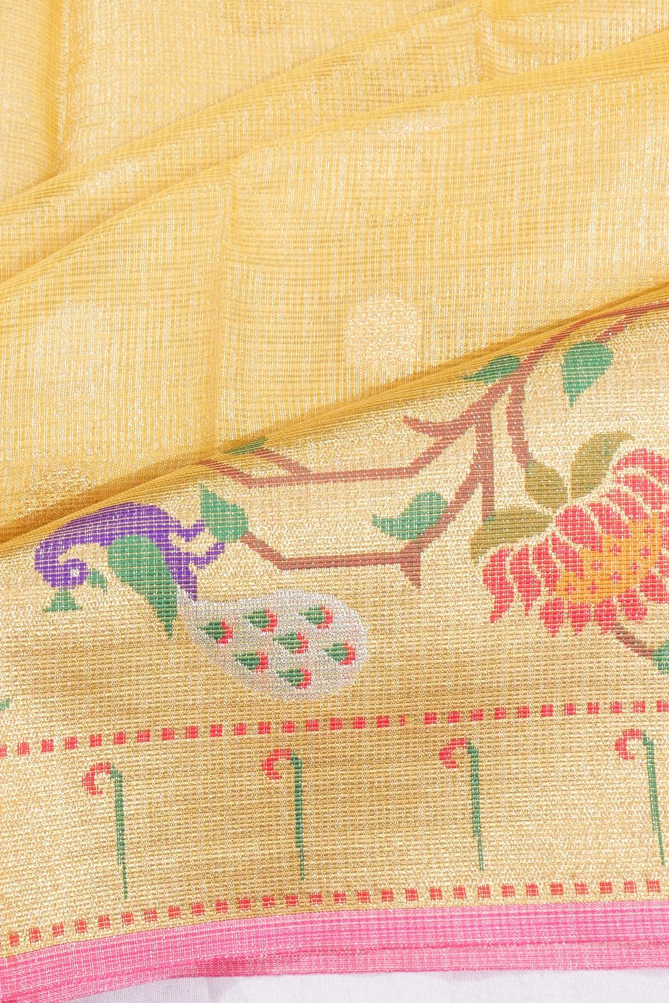 Kota Soft Silk Tissue Butta Pastel Yellow Saree