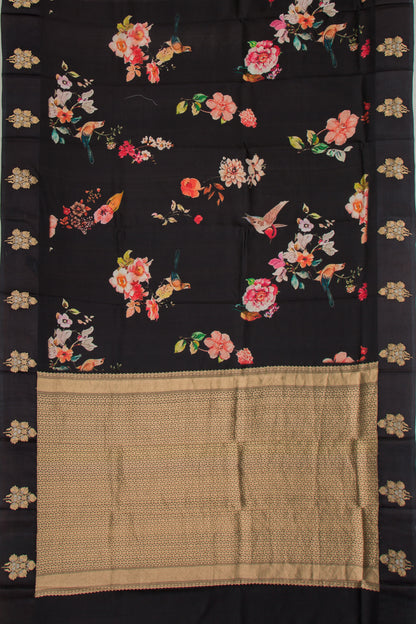 Banarasi Silk Katan Floral Printed Black Saree