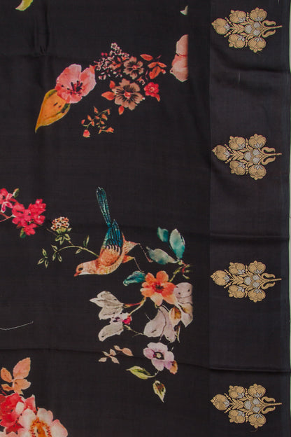 Banarasi Silk Katan Floral Printed Black Saree