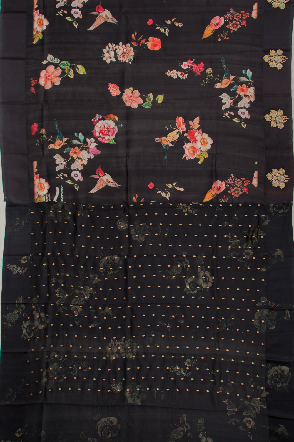 Banarasi Silk Katan Floral Printed Black Saree