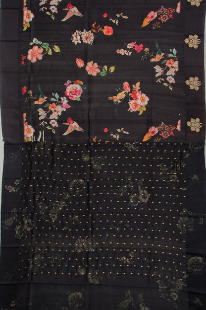 Banarasi Silk Katan Floral Printed Black Saree