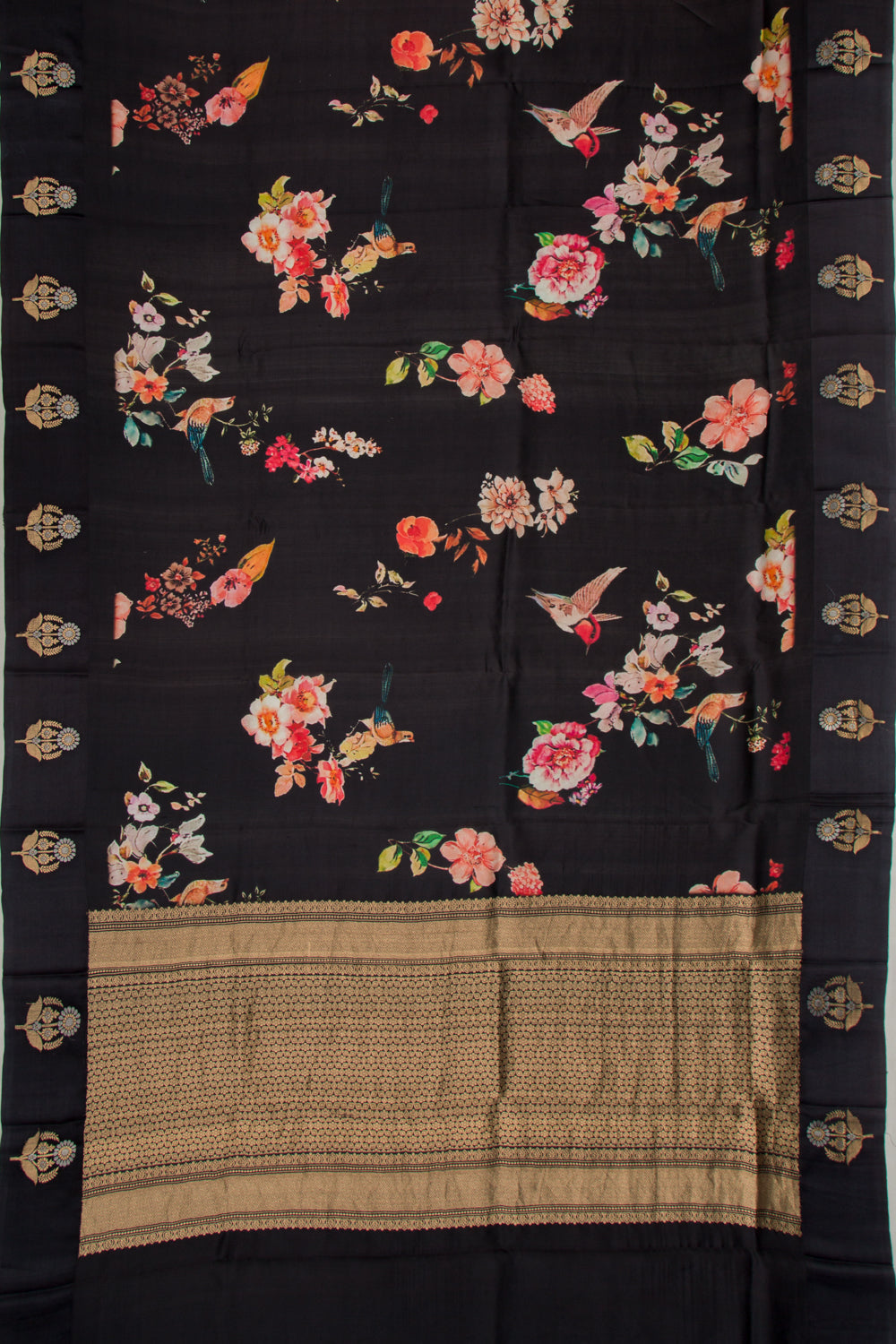Banarasi Silk Katan Floral Printed Black Saree
