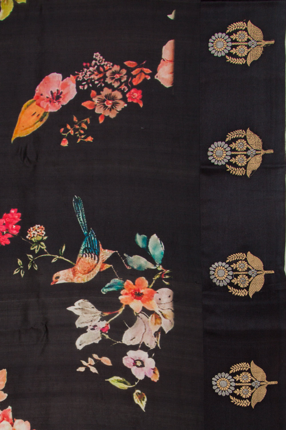 Banarasi Silk Katan Floral Printed Black Saree