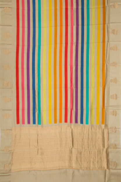 Banarasi Silk Katan Printed Lines Cream Saree