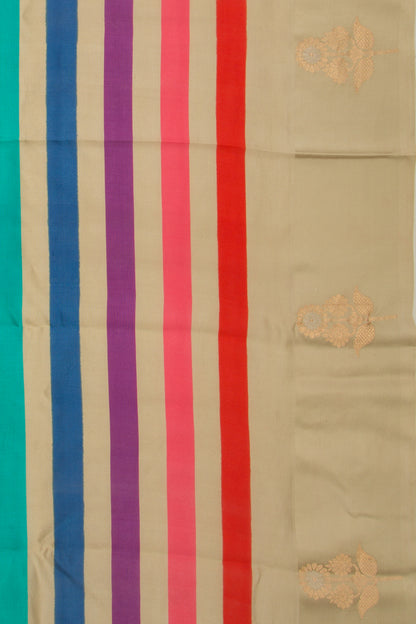 Banarasi Silk Katan Printed Lines Cream Saree