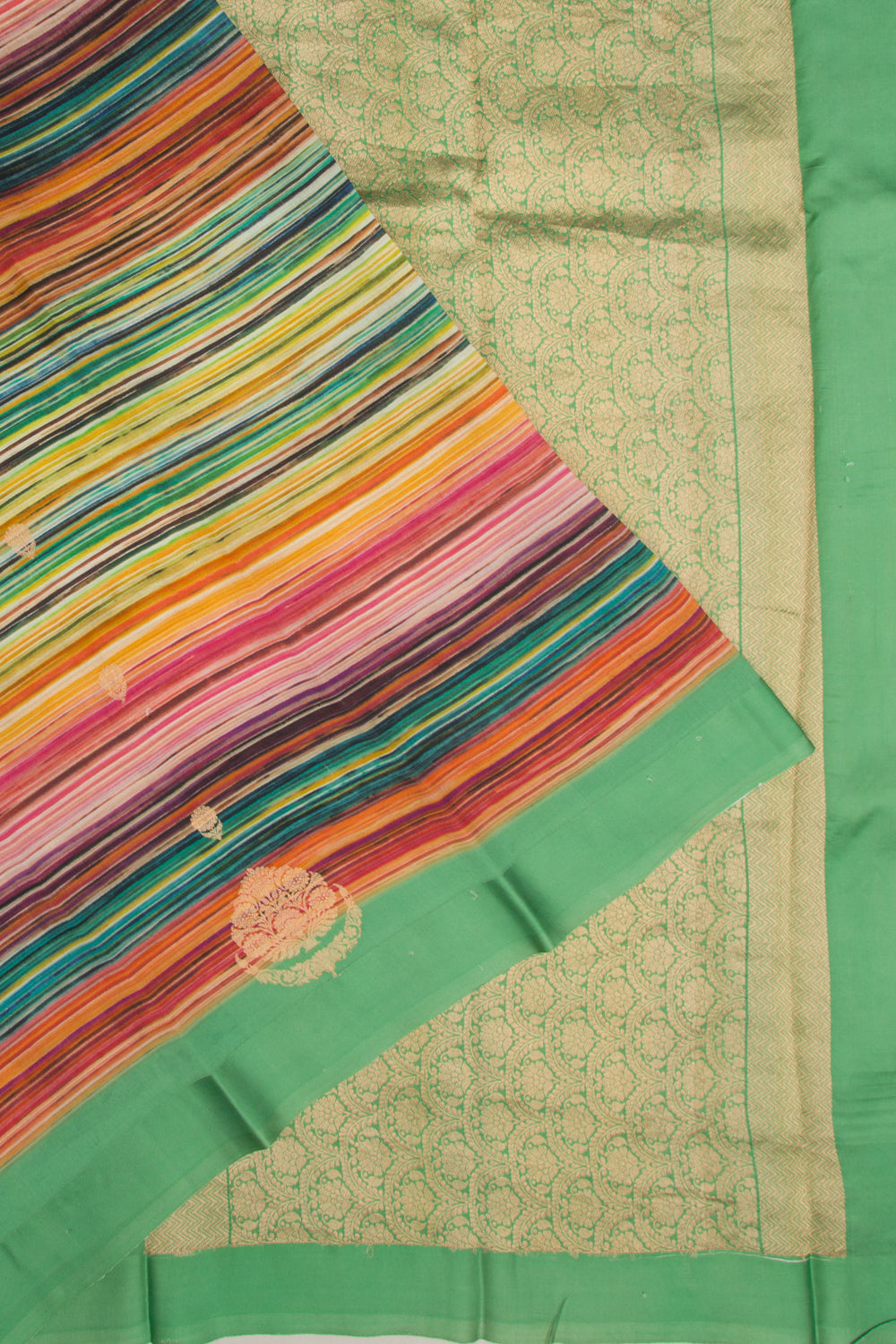 Banarasi Silk Katan Printed Lines And Butta Green Saree