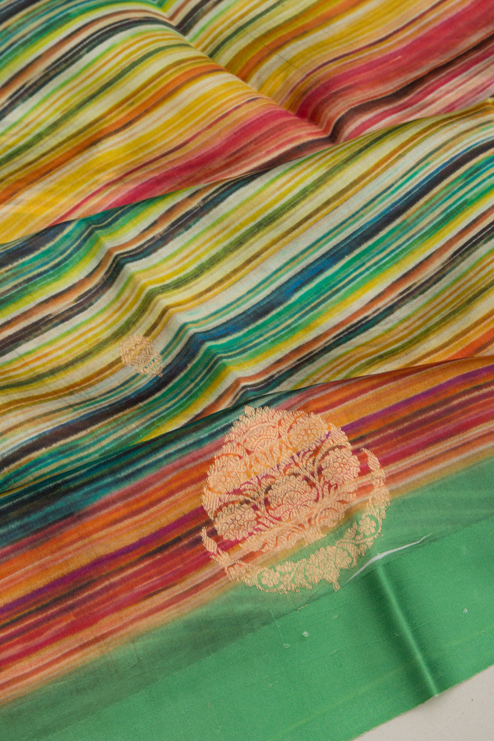 Banarasi Silk Katan Printed Lines And Butta Green Saree