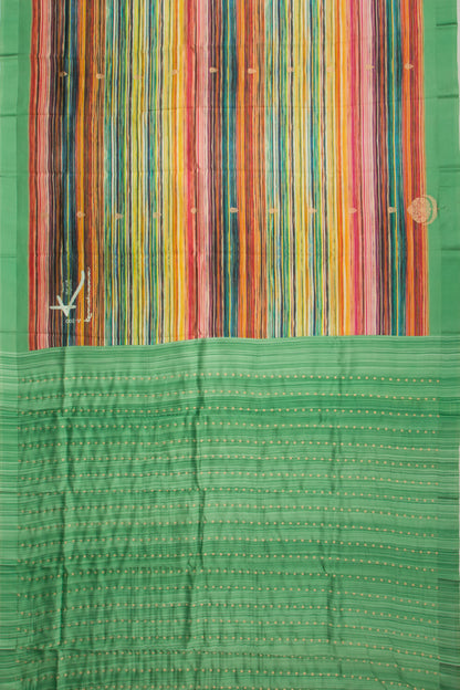 Banarasi Silk Katan Printed Lines And Butta Green Saree