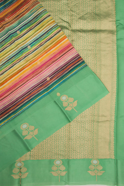 Banarasi Silk Katan Printed Lines And Butta Green Saree
