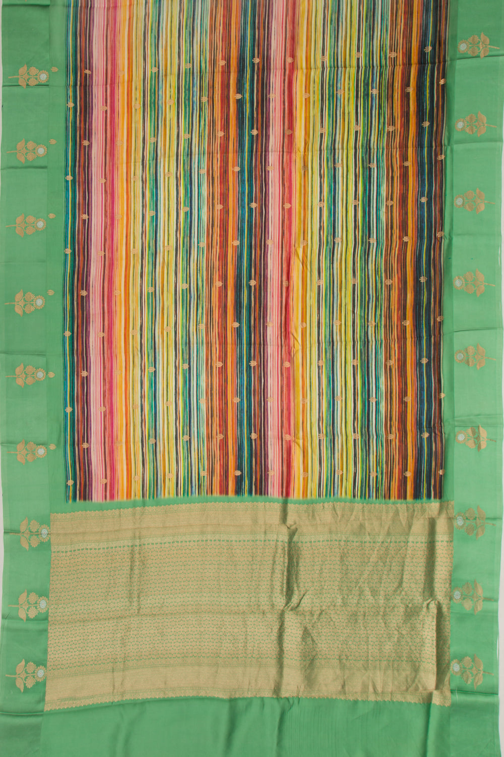 Banarasi Silk Katan Printed Lines And Butta Green Saree