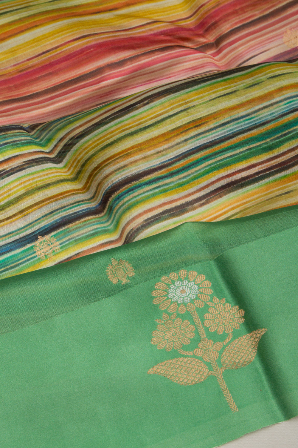 Banarasi Silk Katan Printed Lines And Butta Green Saree