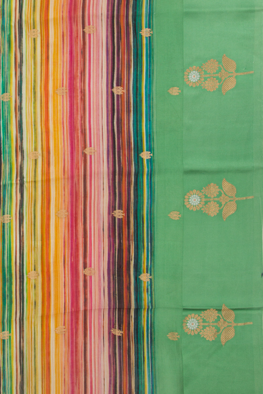 Banarasi Silk Katan Printed Lines And Butta Green Saree