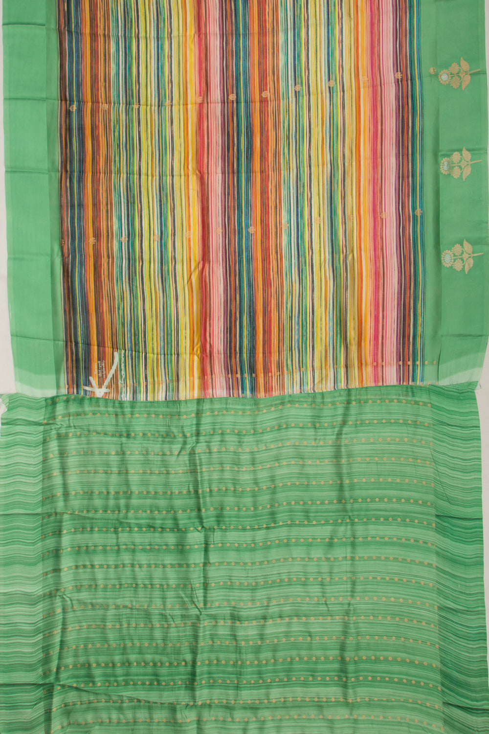 Banarasi Silk Katan Printed Lines And Butta Green Saree