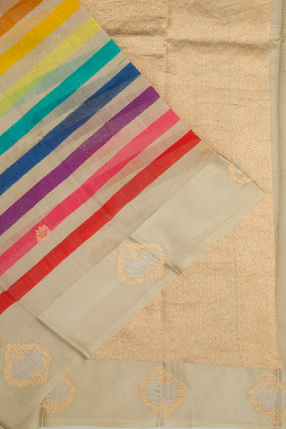 Banarasi Silk Katan Printed Lines And Butta Cream Saree