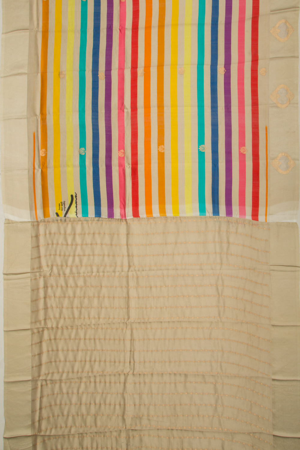 Banarasi Silk Katan Printed Lines And Butta Cream Saree