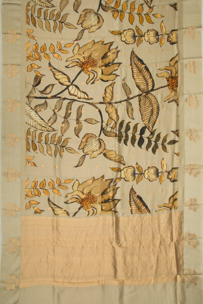 Banarasi Silk Katan Floral Printed Khaki Saree