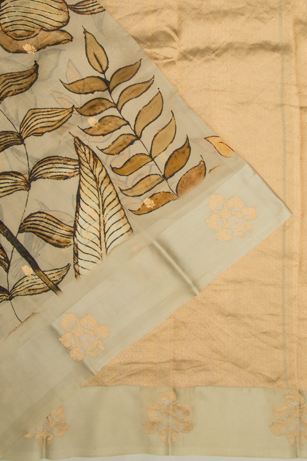 Banarasi Silk Katan Floral Printed Khaki Saree
