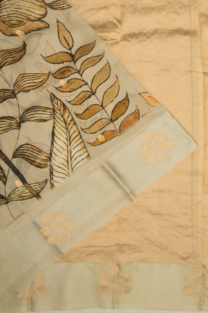Banarasi Silk Katan Floral Printed Khaki Saree