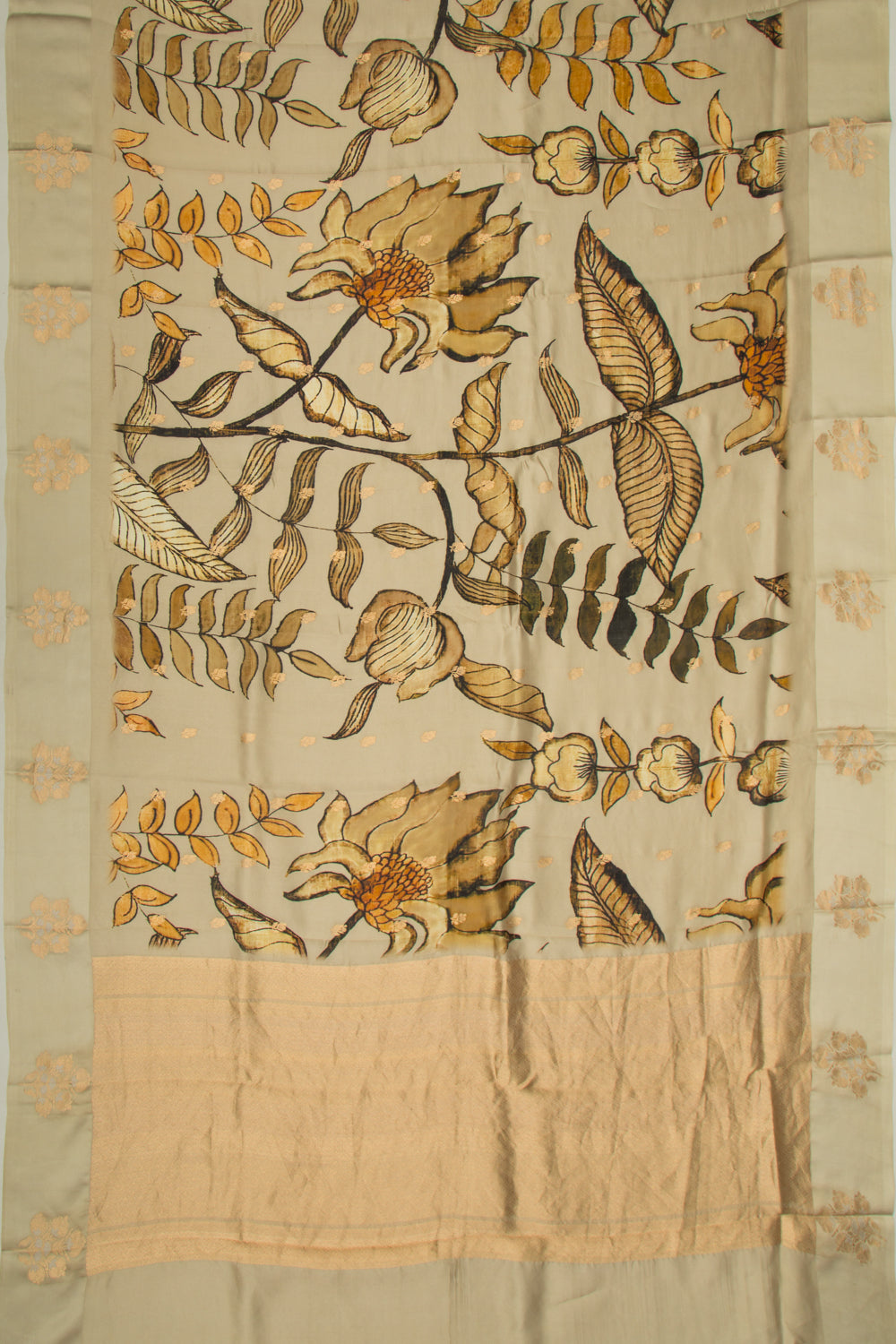 Banarasi Silk Katan Floral Printed Khaki Saree