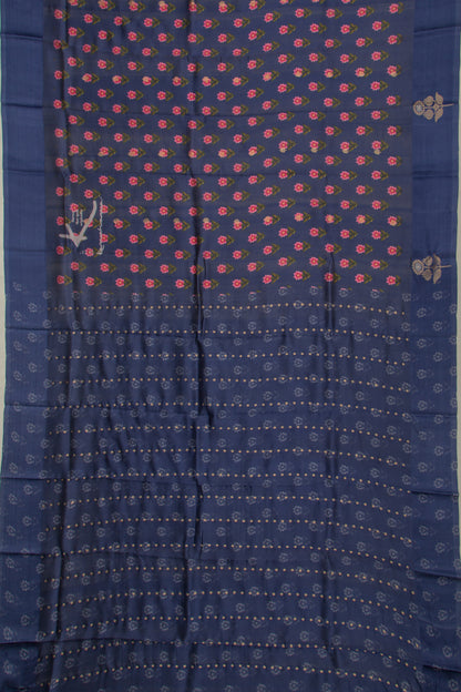 Banarasi Silk Katan Floral Printed Blue Saree