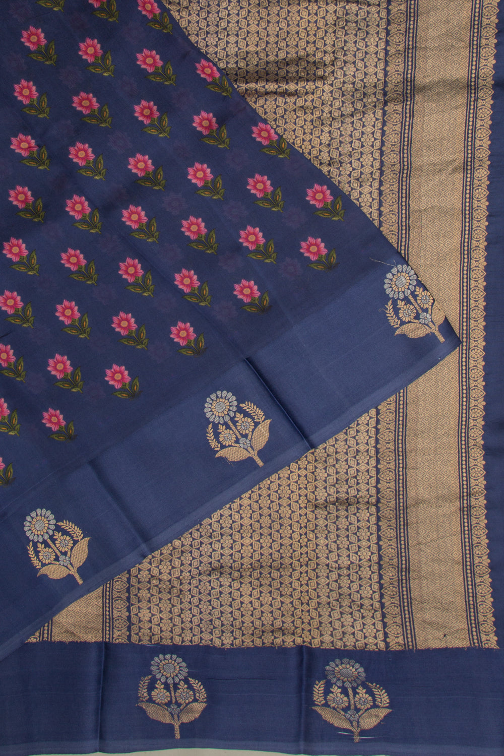 Banarasi Silk Katan Floral Printed Blue Saree
