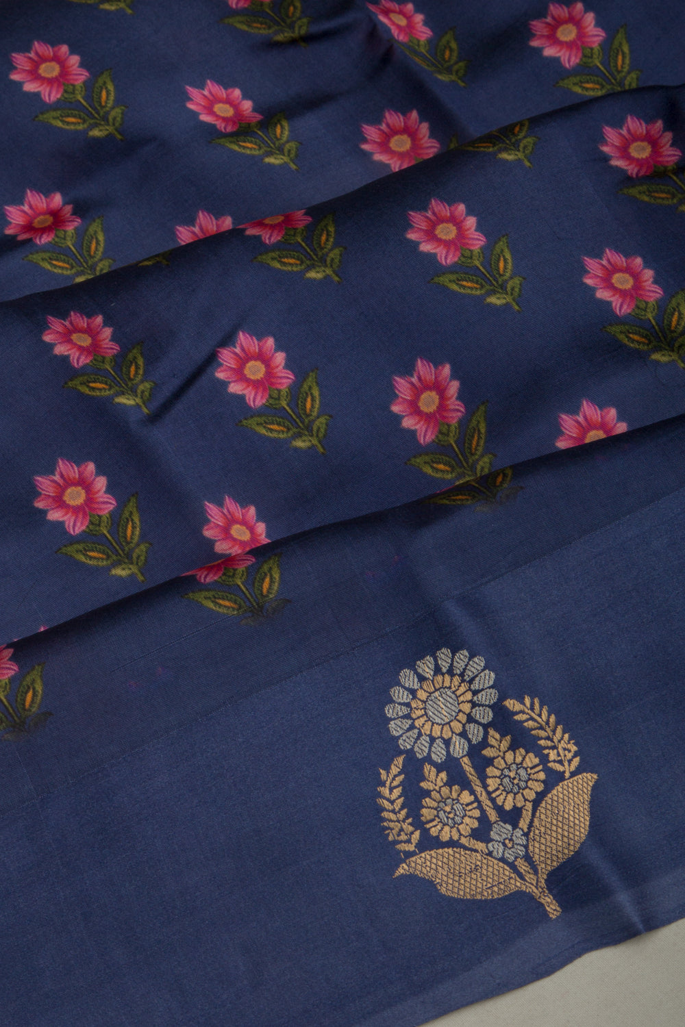 Banarasi Silk Katan Floral Printed Blue Saree