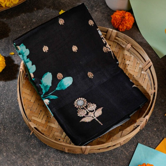 Black and Gold Banarasi Soft Tussar Butta Saree