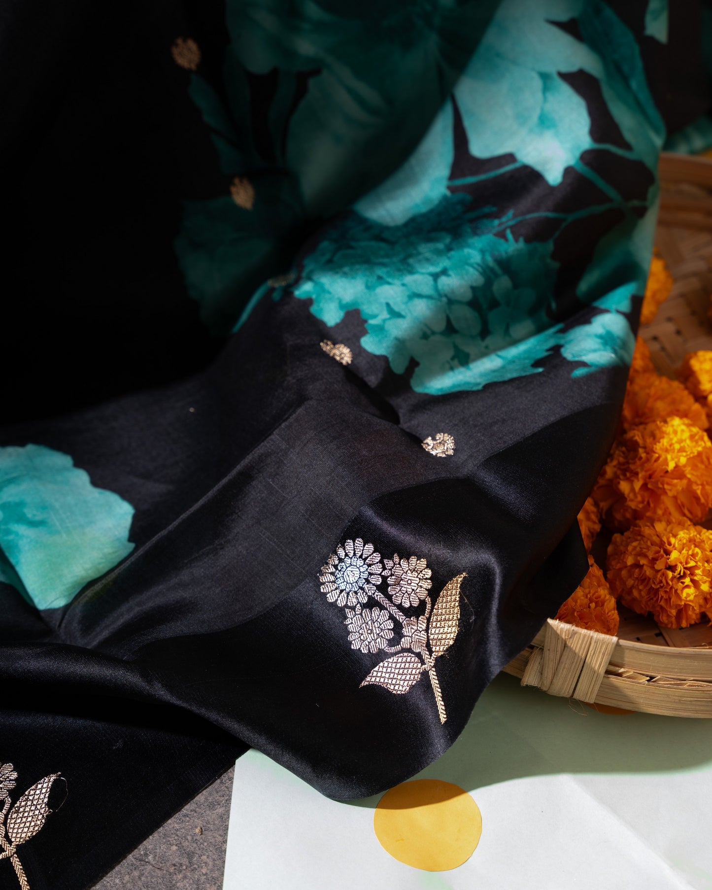 Black and Gold Banarasi Soft Tussar Butta Saree