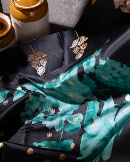 Black and Gold Banarasi Soft Tussar Butta Saree