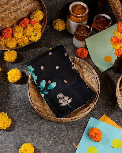 Black and Gold Banarasi Soft Tussar Butta Saree