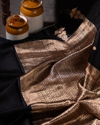 Black and Gold Banarasi Soft Tussar Butta Saree