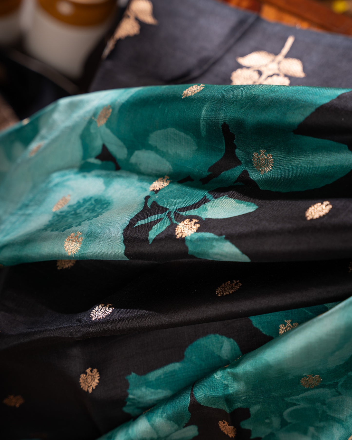 Black and Gold Banarasi Soft Tussar Butta Saree