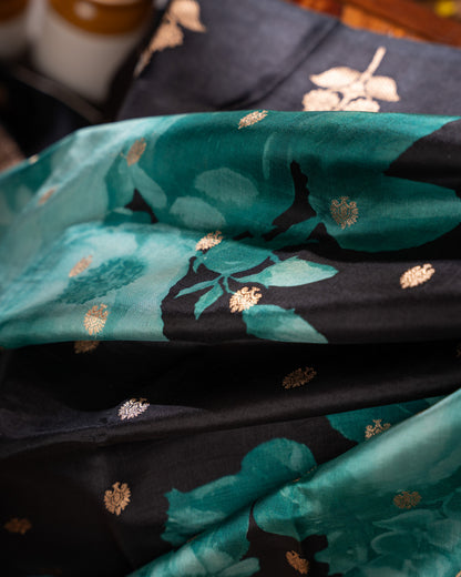 Black and Gold Banarasi Soft Tussar Butta Saree